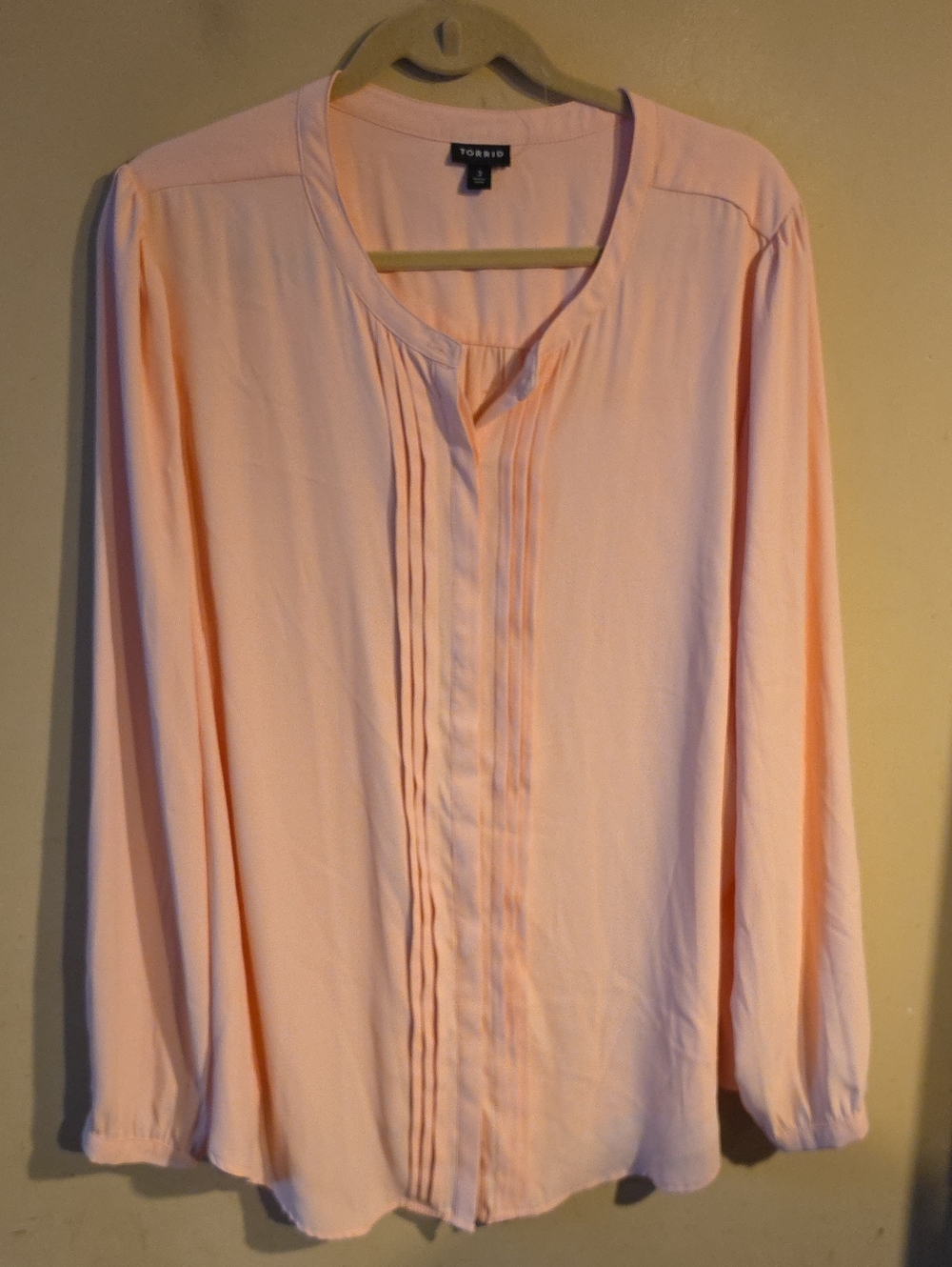 torrid Peach Pintuck Long Sleeve Blouse